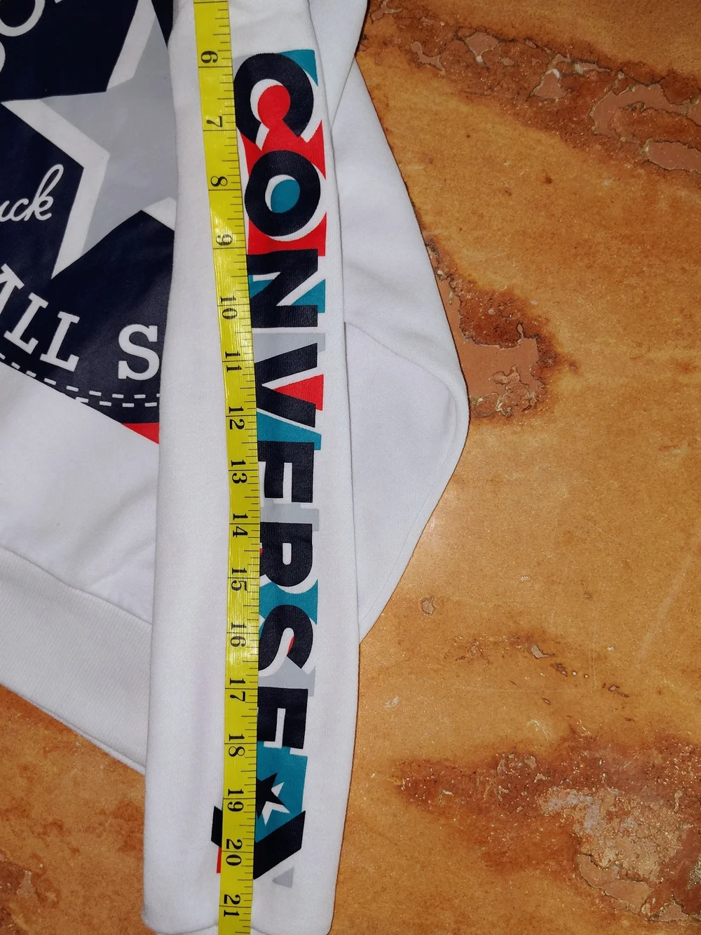 Converse Kids White Sweatshirt with Navy All Star Logo and Red & Teal    Size S